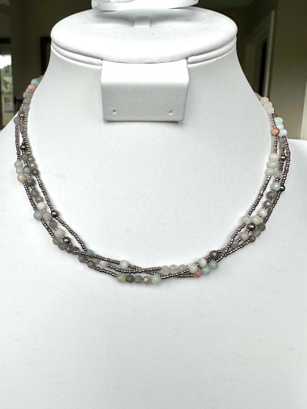 NWT Peyote Bird Free Spirit 16" Multi-Strand Gemstone & Pearls Necklace 925